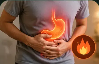 पेट पकड़े हुए व्यक्ति, gas और acidity