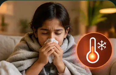 ठंड में कंबल ओढ़े सर्दी-ज़ुकाम से परेशान महिला